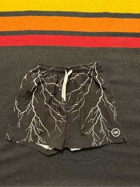 Cove Black Men's Athletic Shorts with White Lightning Graphic